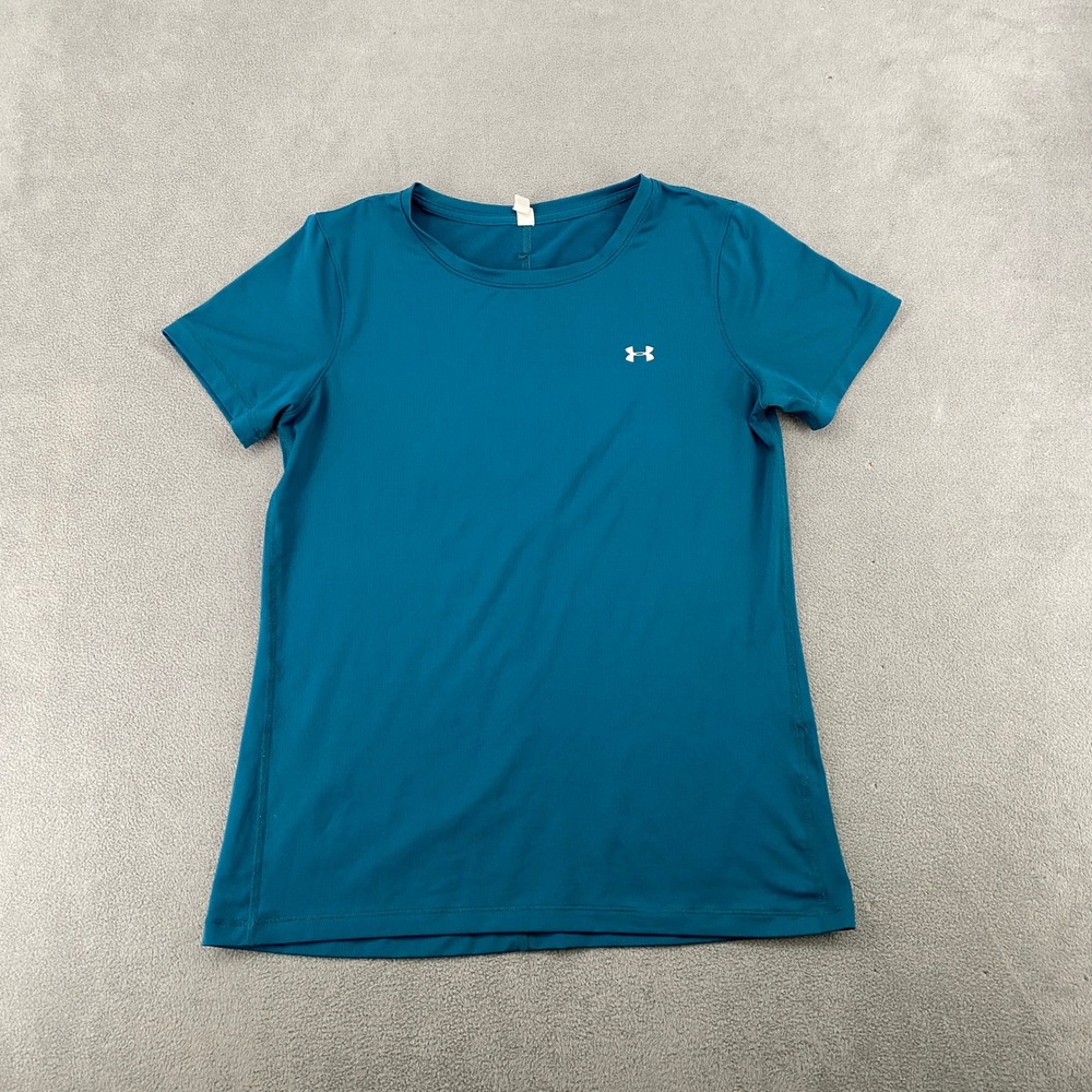 Under Armour HeatGear Womens Medium Teal Blue Fitted Short Sleeve Training Shirt